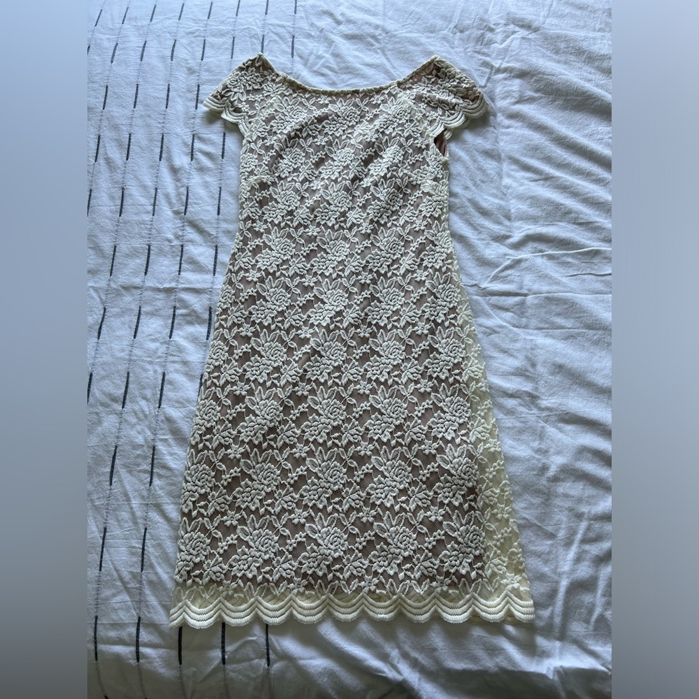 Connected Apparel Cream Lace Midi Dress